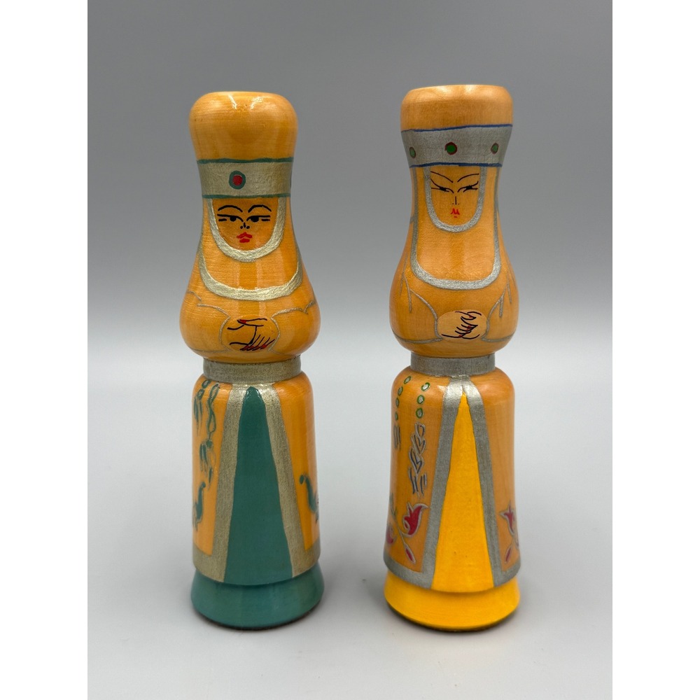 Vintage Wooden Mongolian Style Doll Chess Piece Design 6" Tall